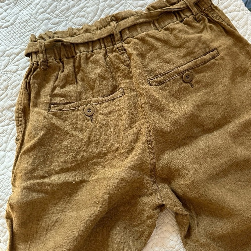 Free People Drawstring Linen-Blend Paperbag Waist Pants in Caramel Brown - Picture 2 of 7
